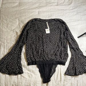 Free People Black and White Polka Dot Bodysuit